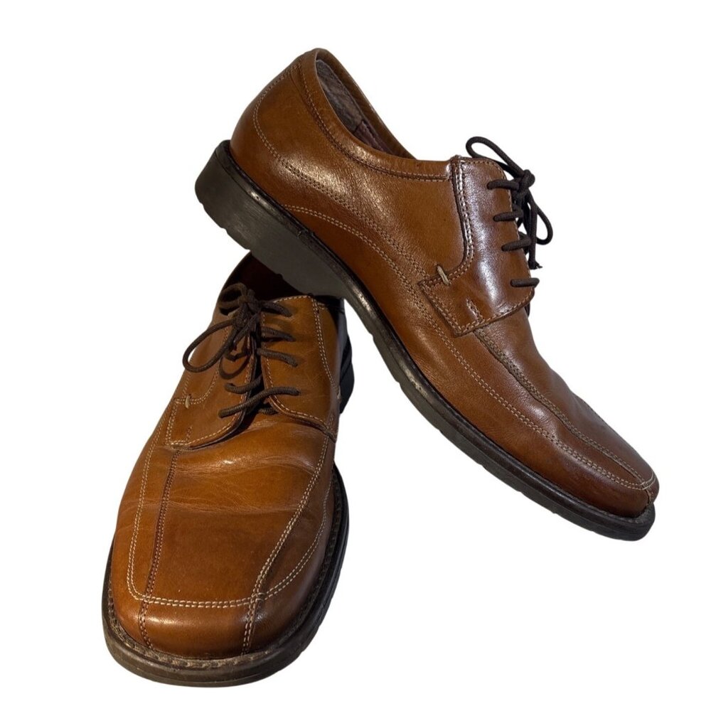 Mens Structure Italian Leather Dress Shoes 9.5 Lace Up Brown Square Toe Oxfords